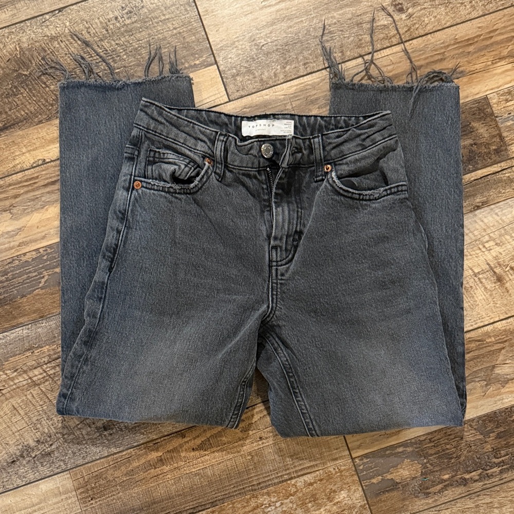 Topshop PETITE Gray Straight Leg Jeans